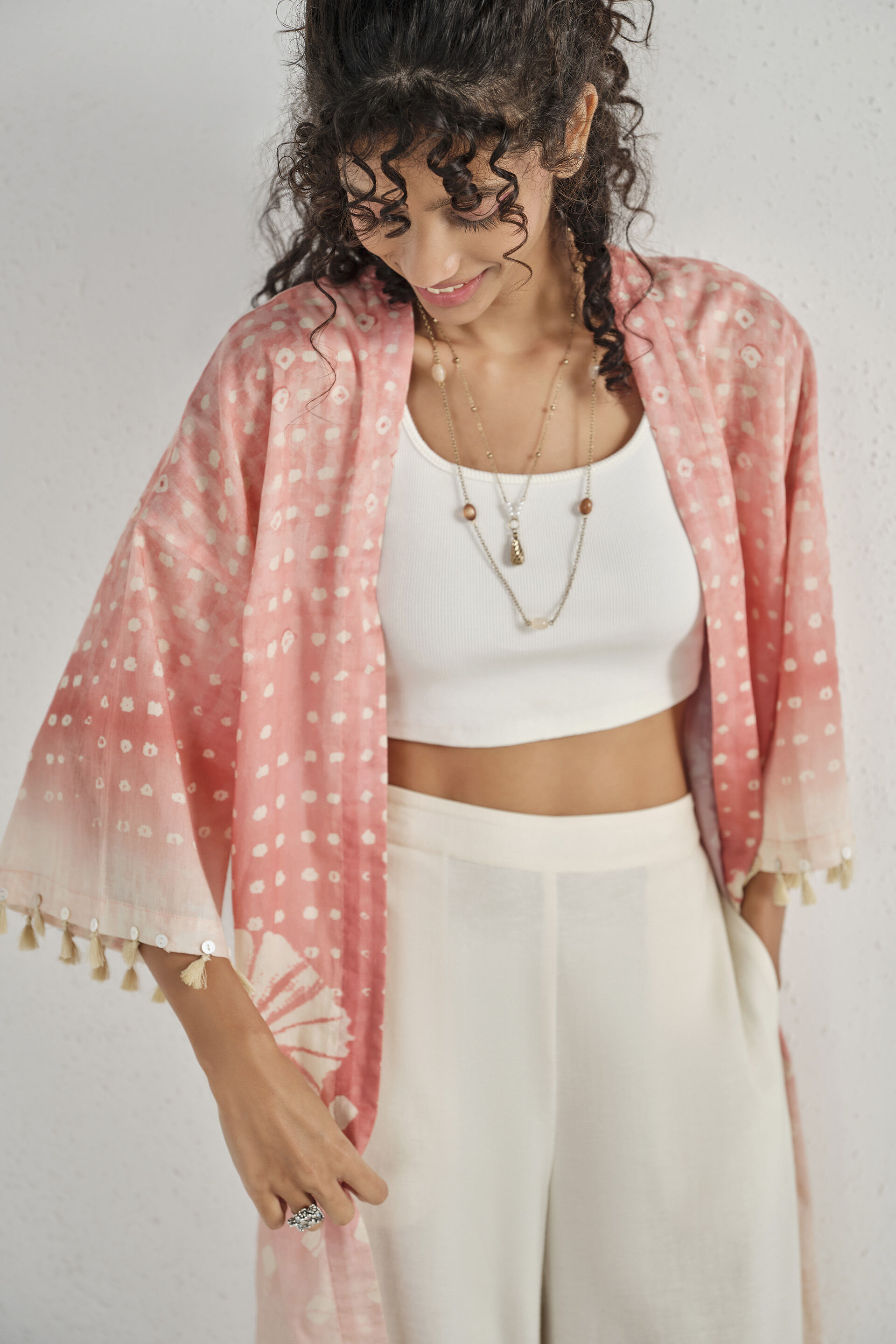 Pink Embroidered Long Shrug, Pink, image 3